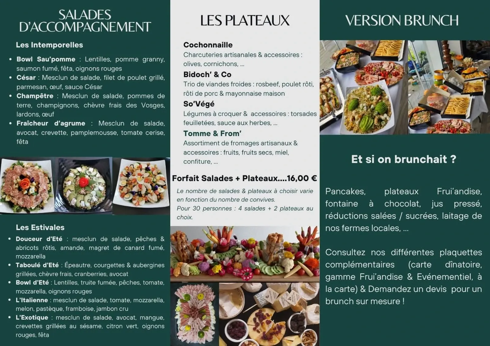 Plaquette « Buffet froid & brunch » de L'Atelier : détail des produits et des tarifs