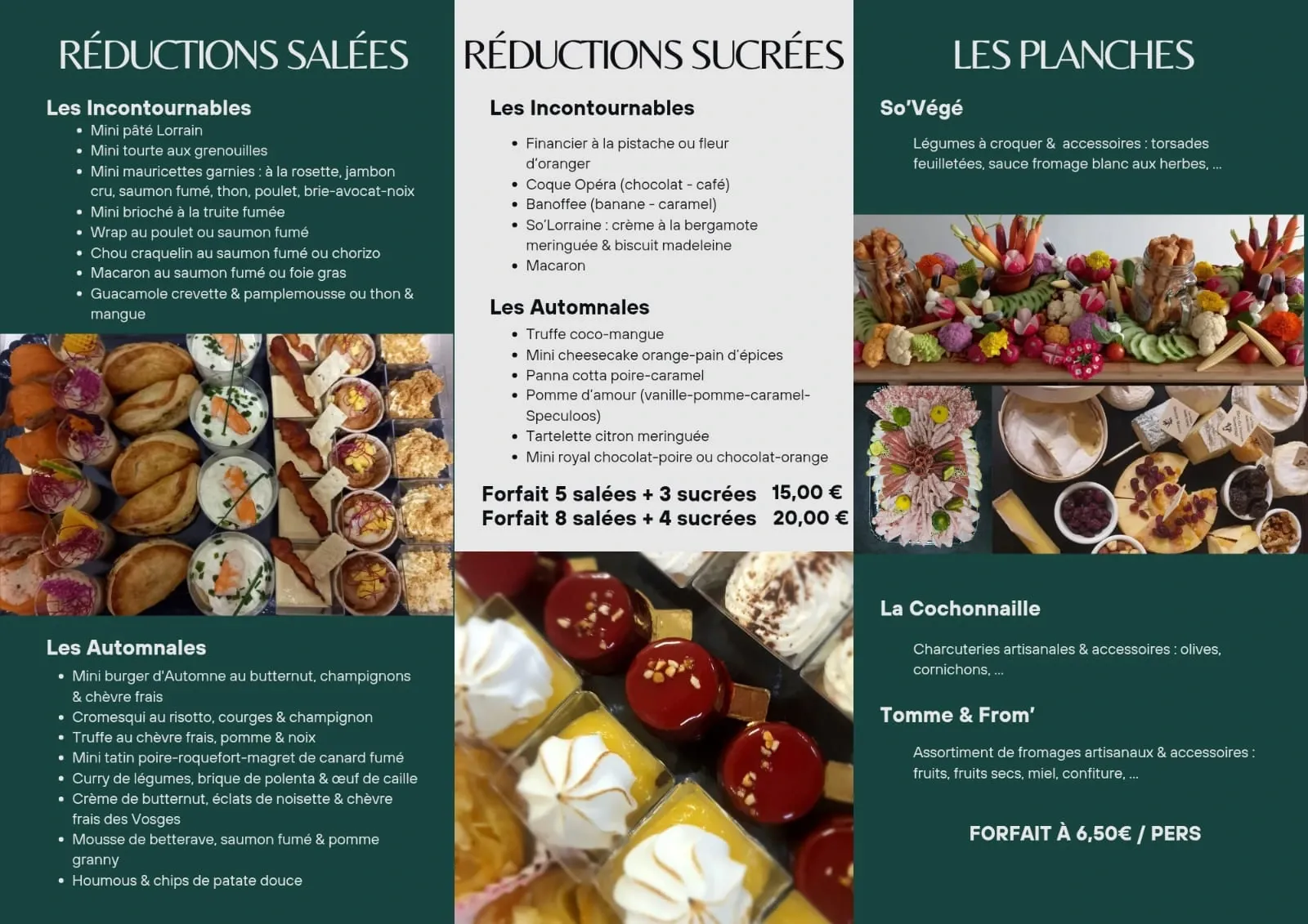 Plaquette « Cocktail dînatoire » de L'Atelier : détail des produits et des tarifs
